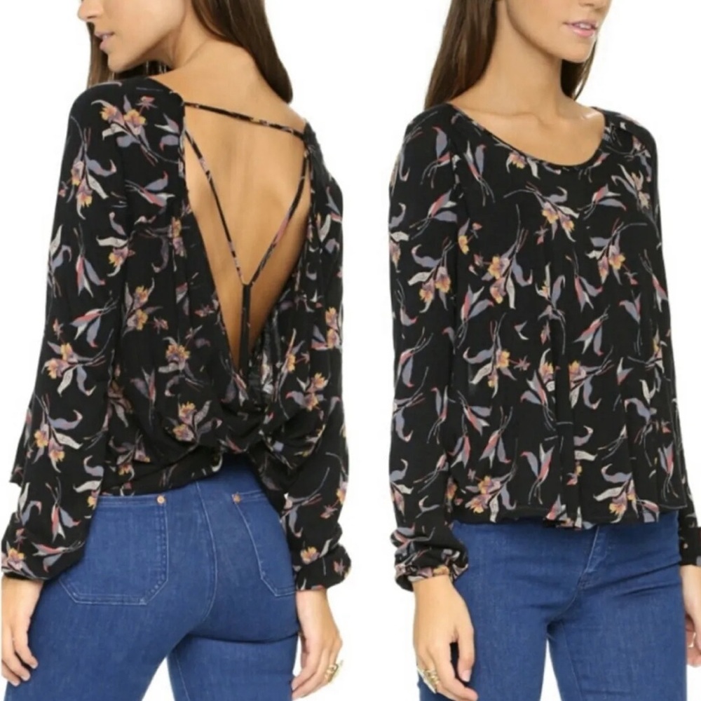 FREE PEOPLE Elsa Open Back Floral Jersey Blouse, Small